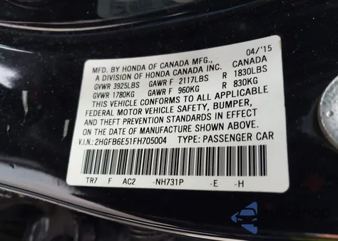 2015 Honda Civic Si из США, поврежденный, VIN 2HGFB6E51FH705004